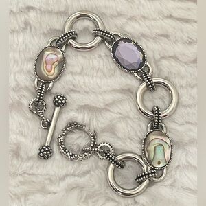 Signed Lia Sophia Abalone Shell Purple Toggle Bracelet Statement 7.5”